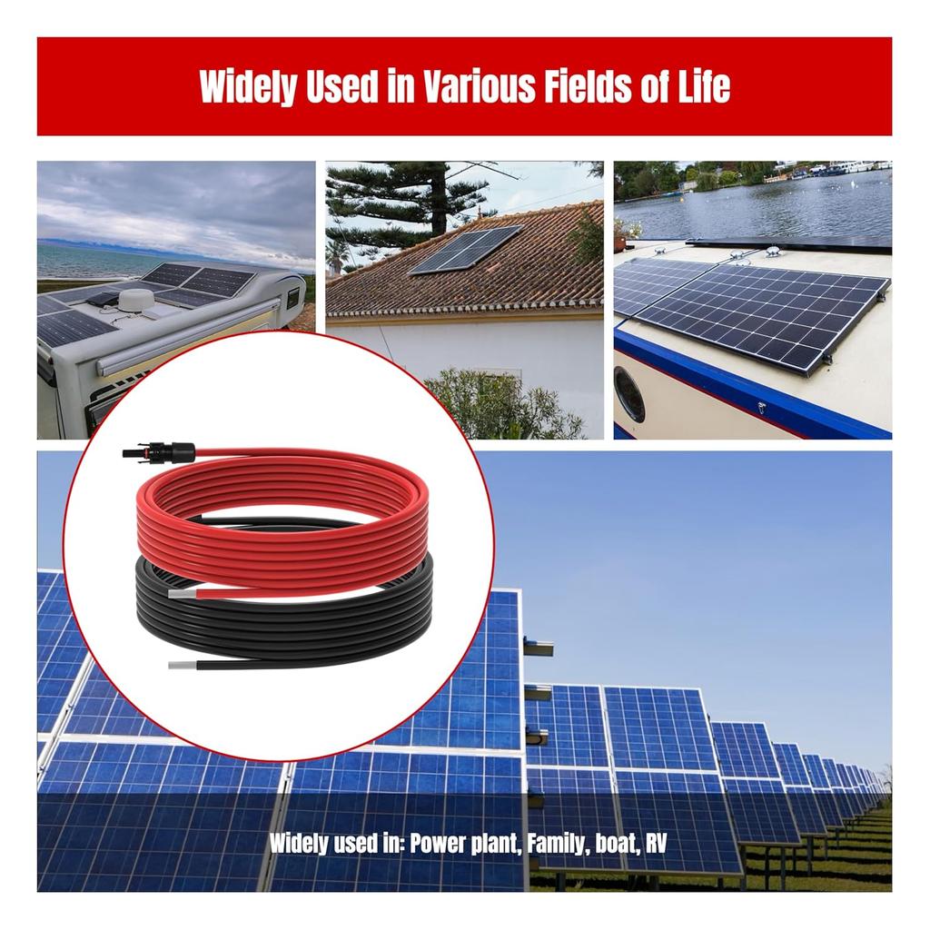 20Ft 10AWG Solar Panel Extension Cable, 10 AWG Solar Extension Cable 10 Gauge 20 Feet Solar Wire with Solar Panel Female Male Waterproof Connectors