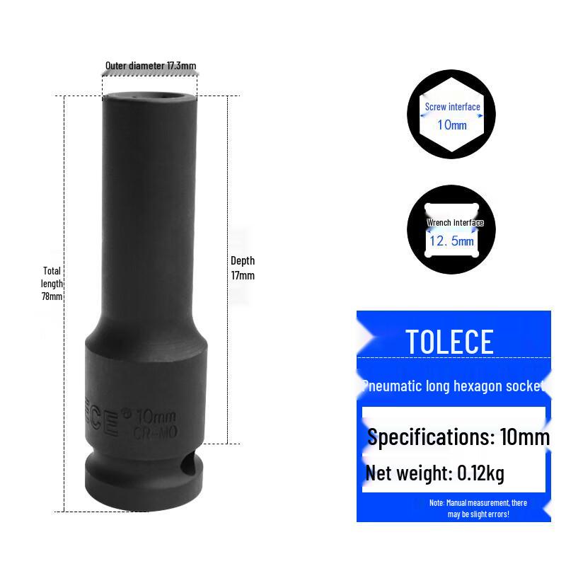 TOLECE CYY Electric Wrench Socket 1/2 inch Drive, 10mm, Extended (2 Pcs)