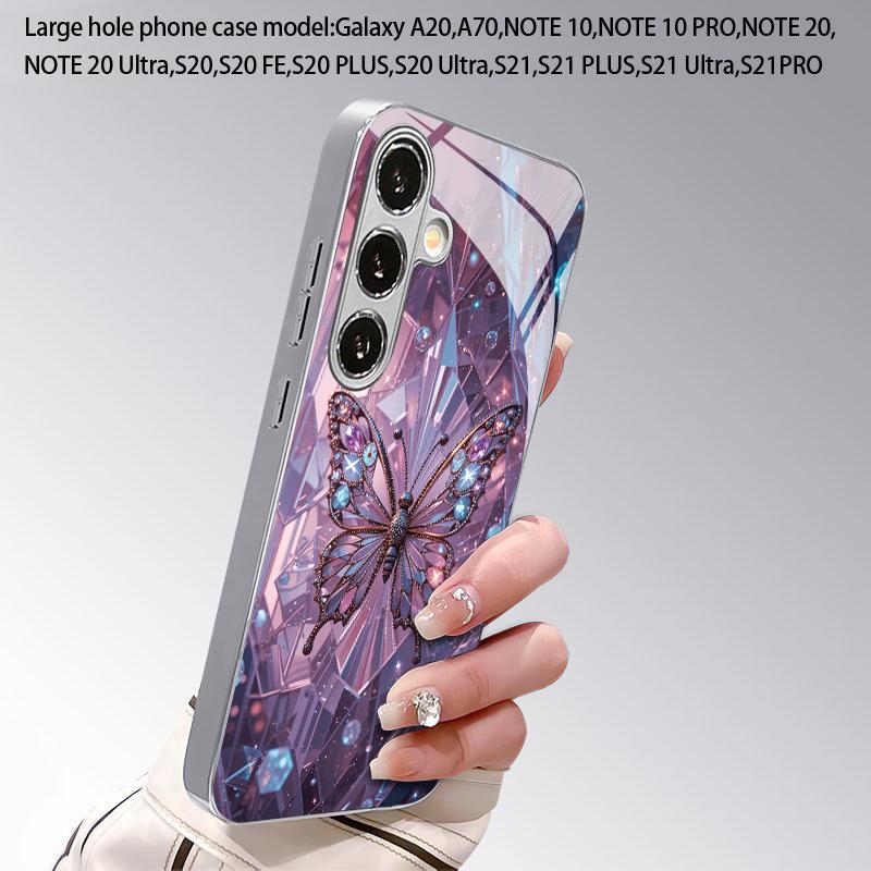 Diamond Butterfly Pattern 2D Phone Case for Samsung S26 S25 S24 S23 S22 S21 S20 A56 A36 A16 Electroplated Glass Protective Cover