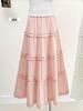 Spring 2026 Sweet Girly Vacation Cake Skirt - Summer Cream Color with Wood Ear Edge