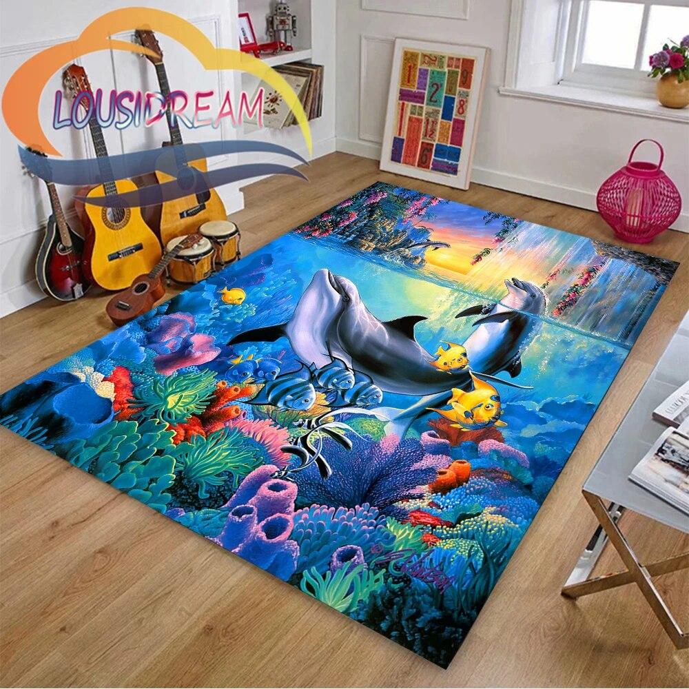 Sea Animal World Koberec Delphinidae Koberec Oceanic Delfíni Obývací pokoj Ložnice Velká plocha Měkká 3D módní dekorace Mat