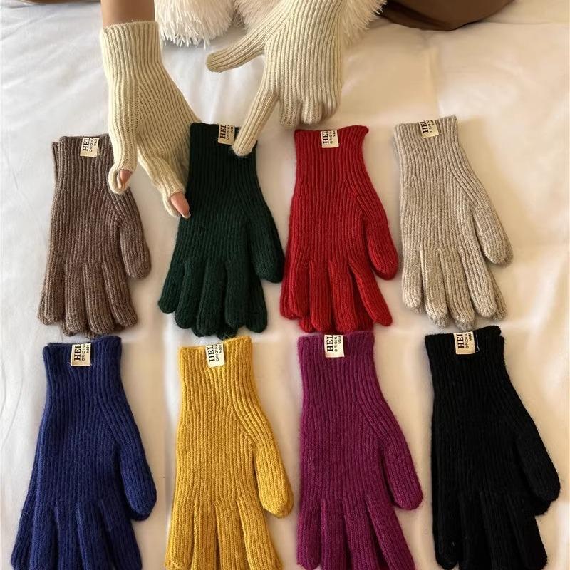 Autumn and Winter Monsoon Split Pointer Knitted Wool Gloves for Women's New Style of Finger-exposed Touch Screen Warm Outdoor Cycling
