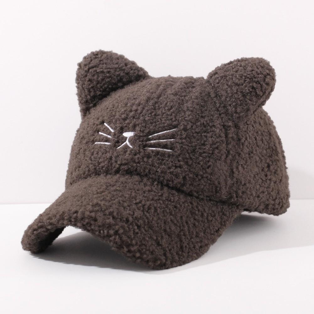Adjustable Fleece Peaked Hat Lamb Fleece Baseball Cap New Cat Ear Baseball Cap  Women Girls