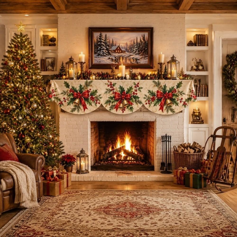 Impact-resistant Christmas Fireplace Scarf Stain-resistant Xmas Fireplace Cover New Year