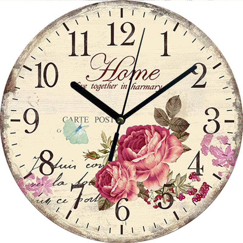 9inch Nordic Vintage Wooden Clock Mute Does Not Tick for Study Bedroom Creative Decorative Clock Kitchen Cafe Courtyard