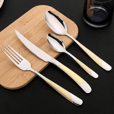 24PCS Gold Tableware Sets Stainless Steel Cutlery Knife Tea Fork Coffee Spoon Flatware Dishwasher Safe