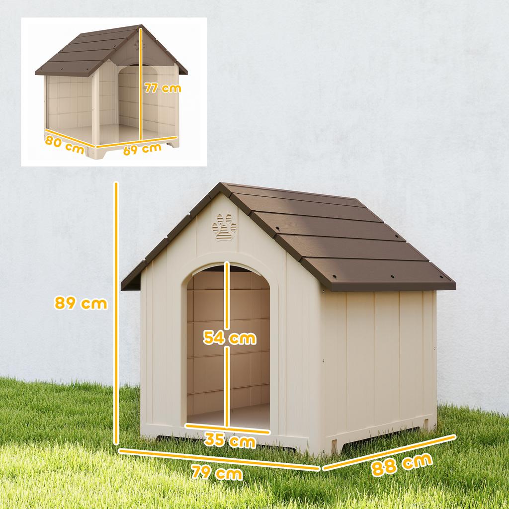 Hundehütte Wetterfeste Hundehütte 88 x 79 x 89 cm Erhöhte Hundehütte mit aufklappbarem Bitumendach, Bodenanker