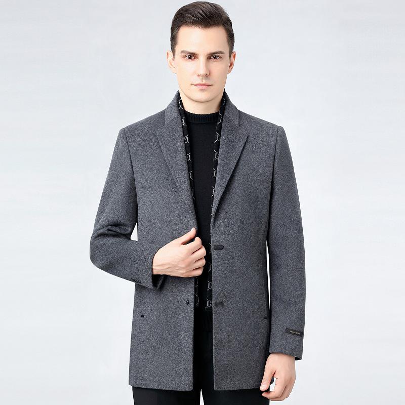 

Men s Autumn-Winter Double-Sided Wool Overcoat with Thick Goose Down Liner - Business Casual Windbreaker M (175) сірий колір