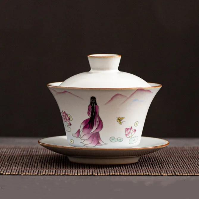 

Chinese Ru Kiln Ceramic Gaiwan Travel Tea Bowl Household Handmade Teaware Accessories Drinkware Portable Personal Teacup 150ml 11.5x9cm 150ml