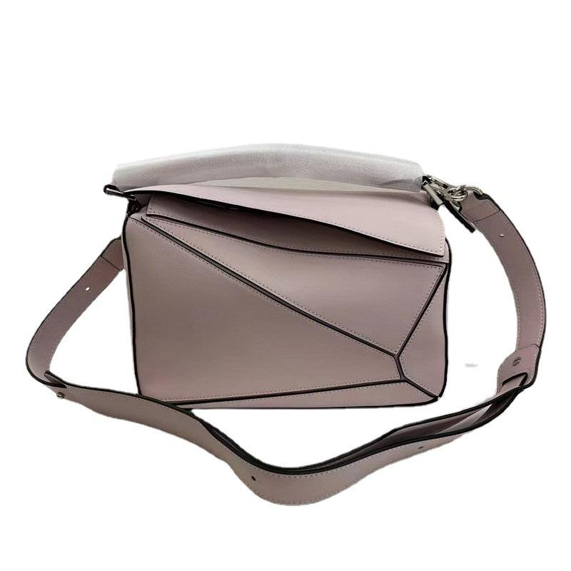 Genuine Leather Women's Bag With Geometric Stitching Contrasting Color Pillow Bag. Fashionable Portable Single Shoulder Diagonal