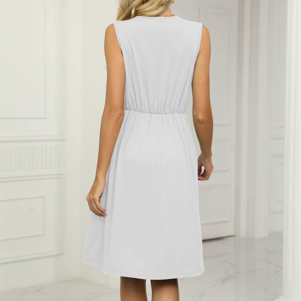 YYFS женские модные летние весенние однотонные повседневные платья без рукавов — фото 12