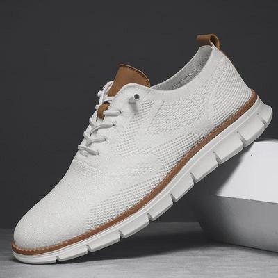 British Brogue Casual Men's Shoes - Size 48, Fashionable Trend, Breathable Flying Knit, Lightweight Sports Loafers