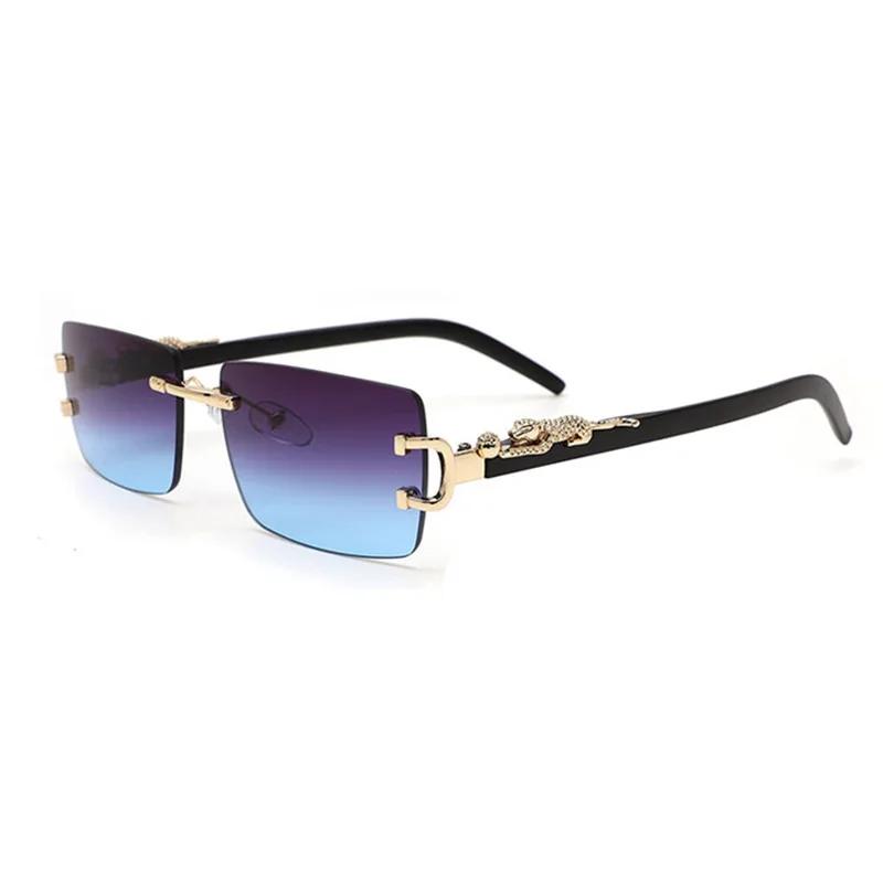 Fashionable Trendy Frameless Rectangular Personalized Sunglasses Metal Leopard Leg Men Women Sun Glasses New Lentes