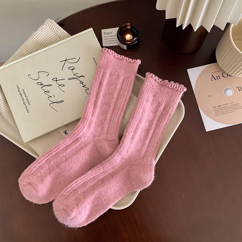 Autumn And Winter Wool Socks Children'S Love Lace Tube Socks Women'S Fungus Edge Japanese Stacking Socks Cashmere Women'S Socks