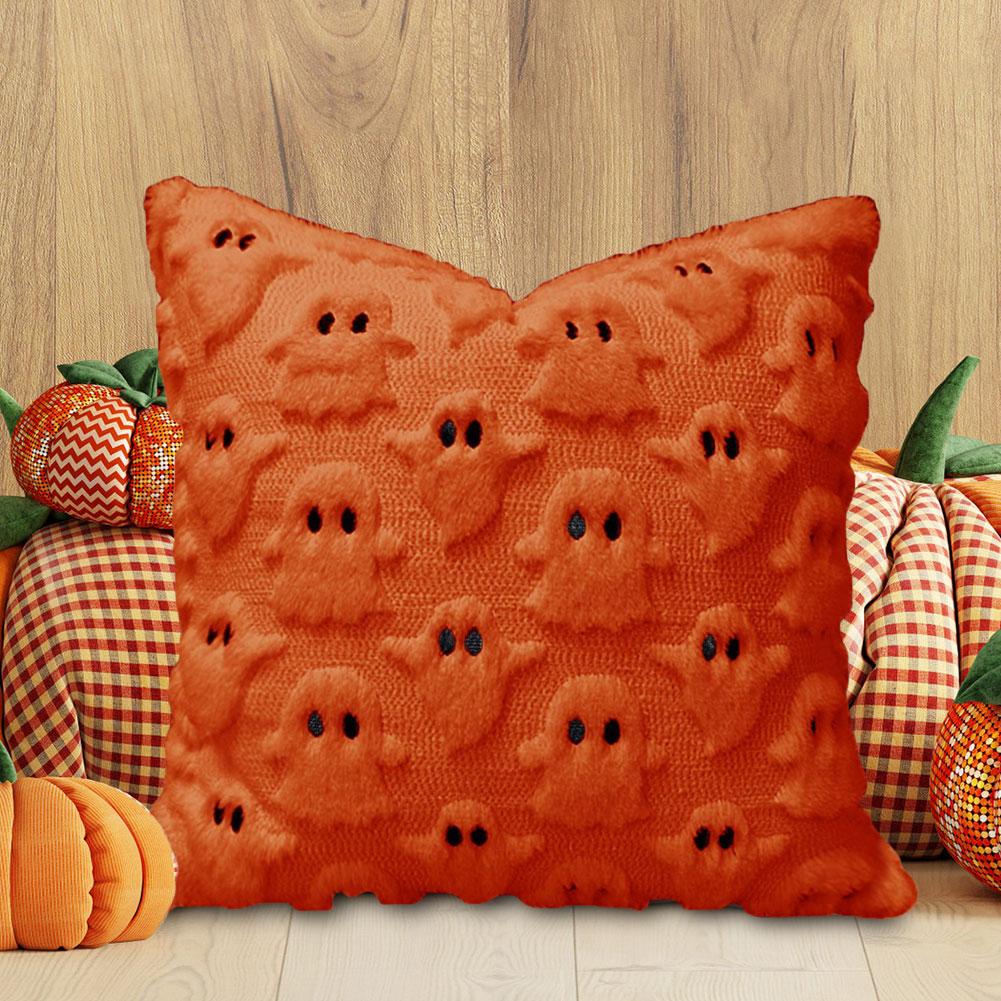 Halloween Plush Faux Fur Pillowcase Washable Ghost&Pumpkin Pillow Cover Throw Pillow Cover for Couch Sofa Bedroom Home Decor