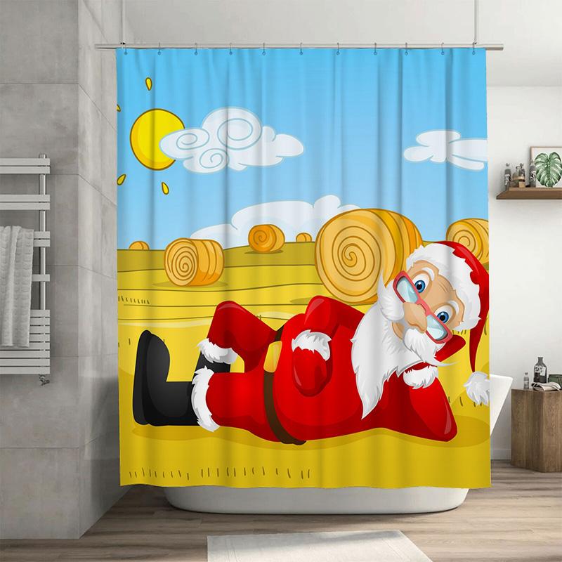 

TU Santa Claus Shower Curtain Christmas Bathroom Decor Festive Holiday Pattern Waterproof Fabric Backdrop for Tub 90x180cm35x71in
