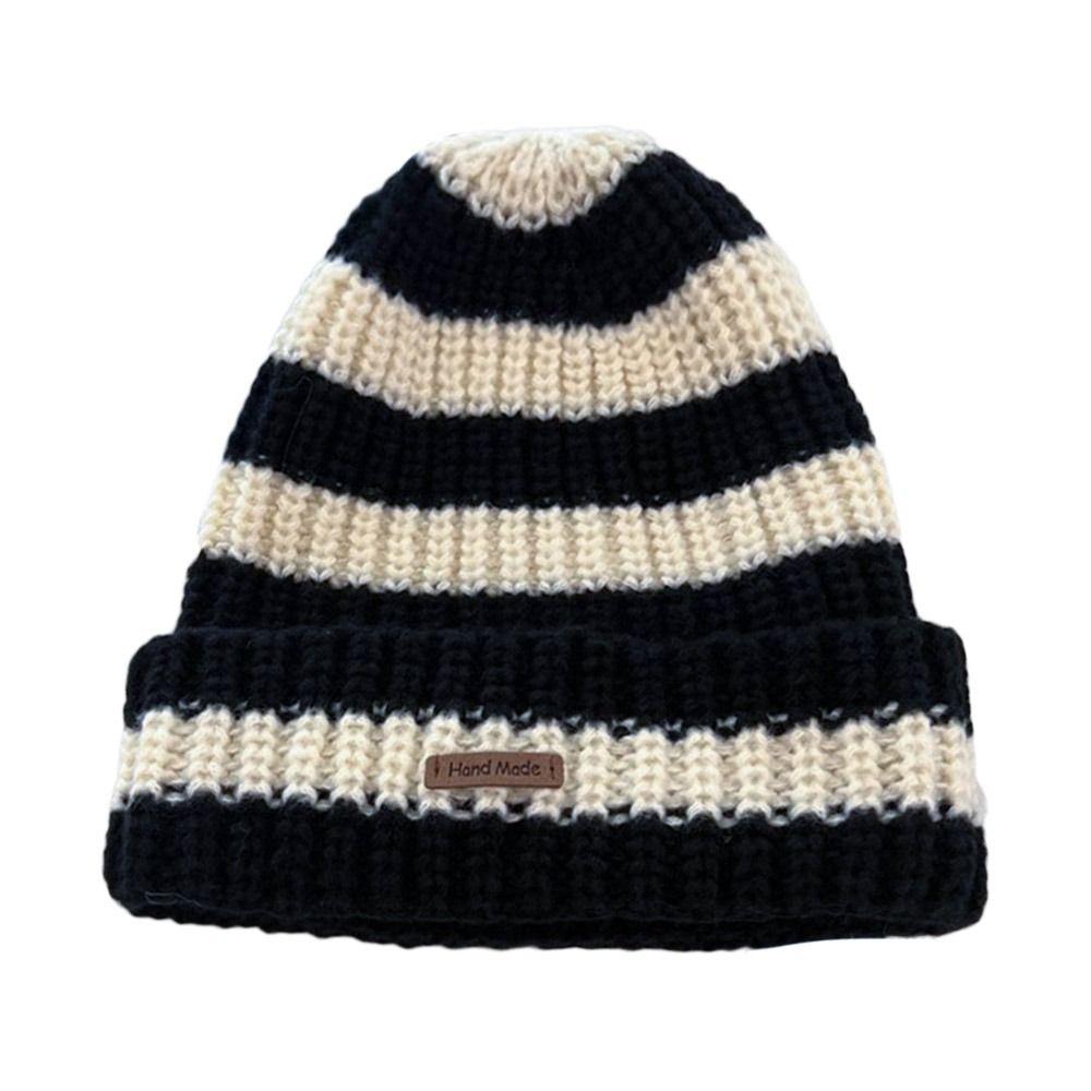 Thickened Winter Hats Stripe Knitted Hat Casual Bonnet Cap for Men Women