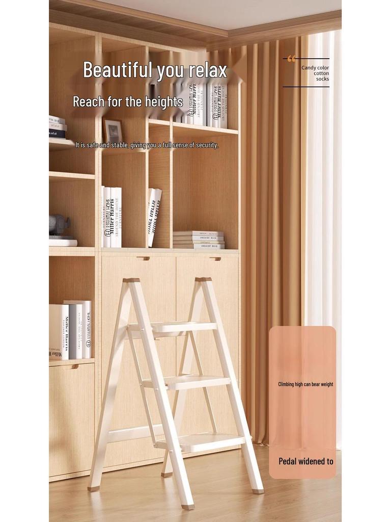 Housewarming Thickened A-Frame Folding Ladder with Enlarged Red Pedal for Safety