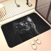 1pc Black Cat HD Printed Non-Slip Door Mat – Microfiber Absorbent, Machine Washable Polyester Rug for Bathroom, Bedroom, Living