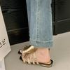 Fashion 2025 New Vintage Square Toe Flat Fashion Slippers Women's Summer New Open Toe Belt Buckle One Strap Soft Sole Sandals