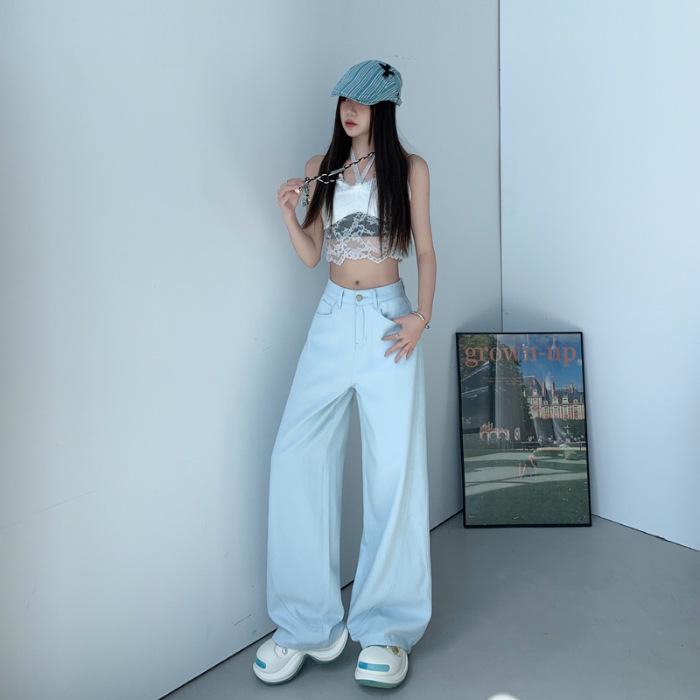 Fashionable Black Light Luxury Korean-Style Wide-Leg Jeans - Super Soft Cotton, Slim Fit for Women - Perfect for Spring and Summer