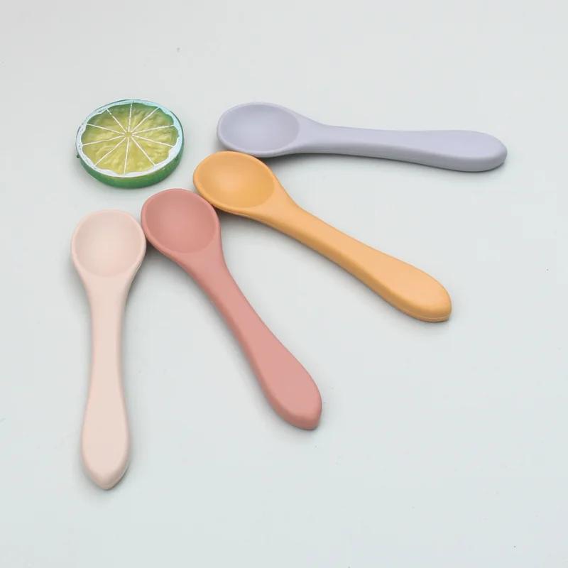 1PCS Full Silicone Spoon For  Utensils Food Grade Silicone Free Dishes Feeding Set Easy To Rinse  Tableware