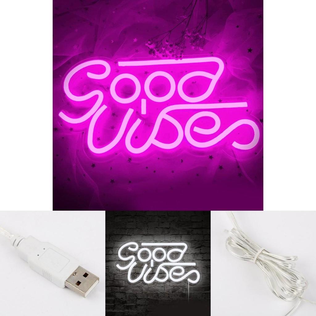 Good Vibes Led Neon Wall Decor With Transparent Backplate For Kids Room Usb Powered