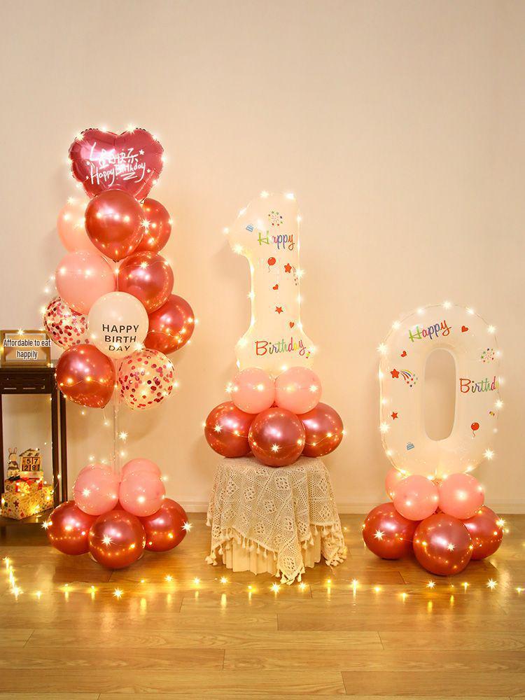 Floating Light-Up Number Balloons for Kids' 10th Birthday Decoration Scene