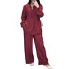 2 Pcs/Set Women Top Pants Suit Round Neck Half Single-breasted Long Sleeves