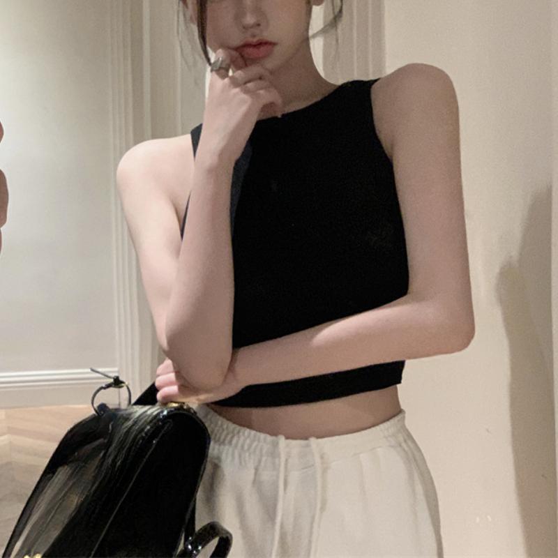 Women Sexy Vest Slim Camis Sleeveless Round Neck Hollow Tank Tops Summer Female Casual Solid Color Basic Camisole