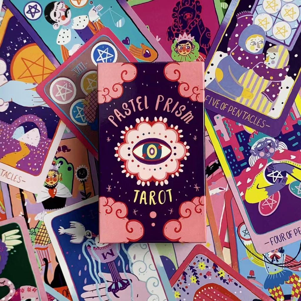 Pastel Prism Tarot Cards 78 Pcs Cards Imbued With The Soothing Tones Of A Pink and Sky-blue Color Palette Game Cards