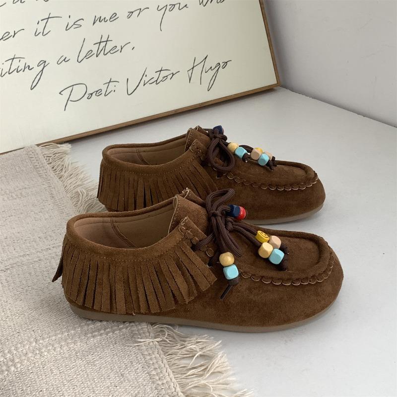 

Women s new autumn brown retro kangaroo shoes all-inclusive versatile flat-bottomed lace-up single shoes 35