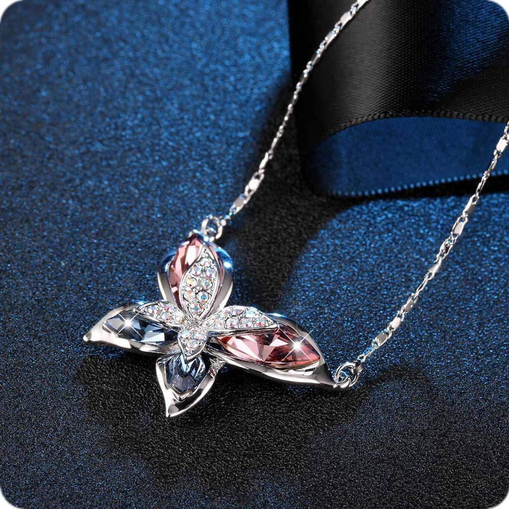 [Richapex] Crystal Necklace for Women, Butterfly Necklace, Butterfly Pendant Accessory, Chain