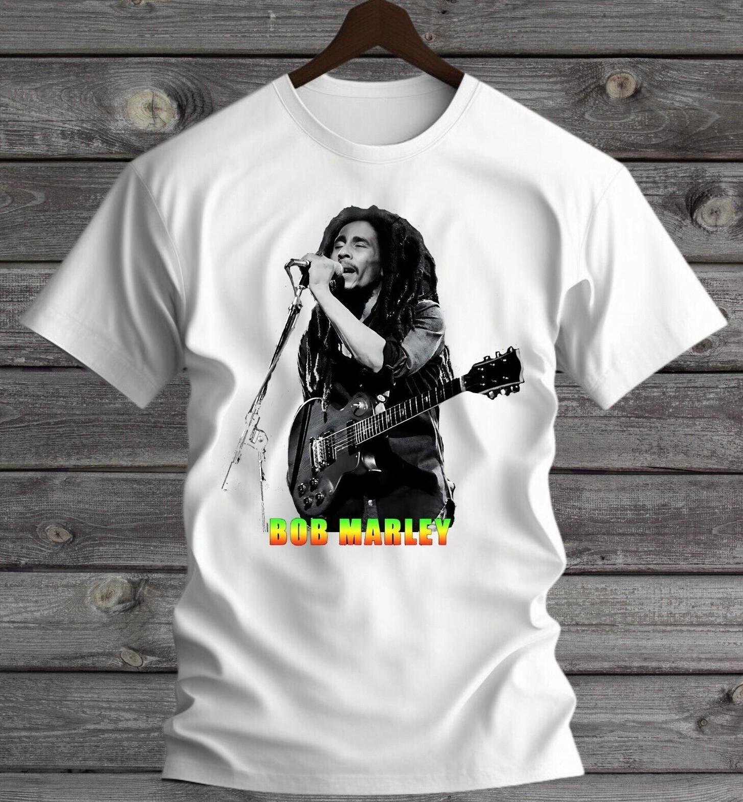 Bob Marley Guitar Band T-Shirt White S-3XL Unisex T-Shirt S