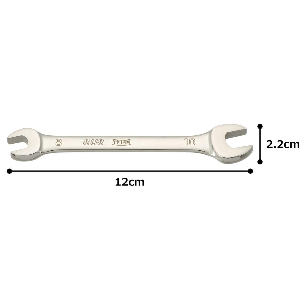 TONE SUS Spanner 8 x 10 mm across SS-0810, (width flats)