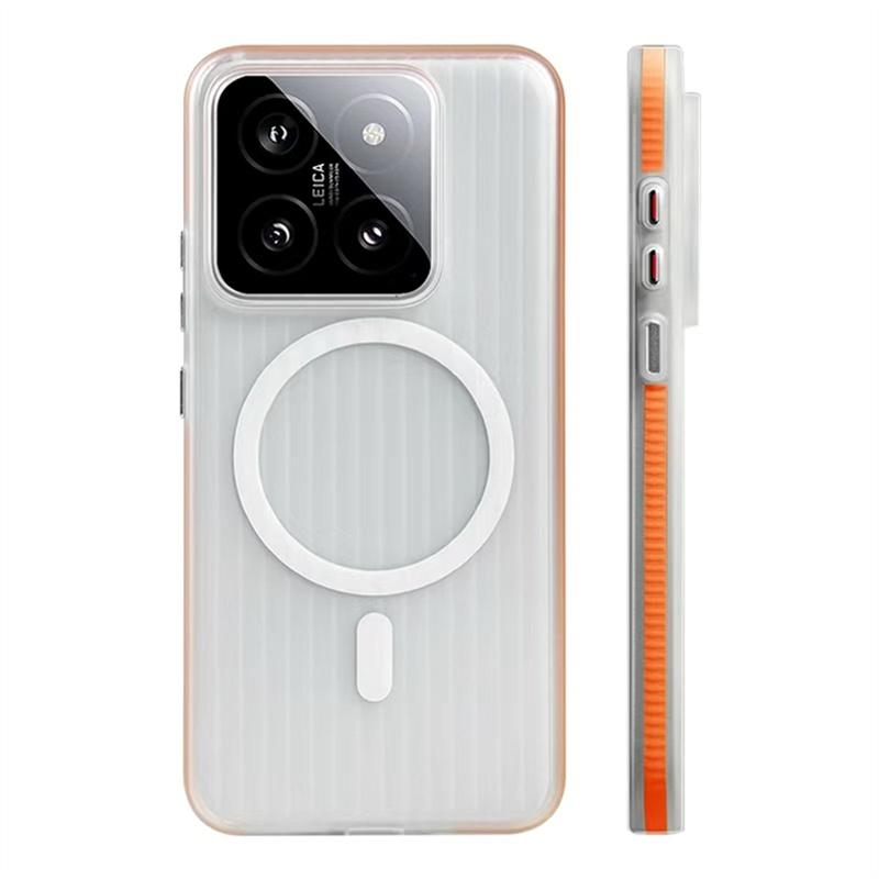 Magnetic Case For Xiaomi 15 14 13 Pro Mi 15 5G For MagSafe Matte Transparent Luggage Stripe Slim Back Cover Shockproof Bumper