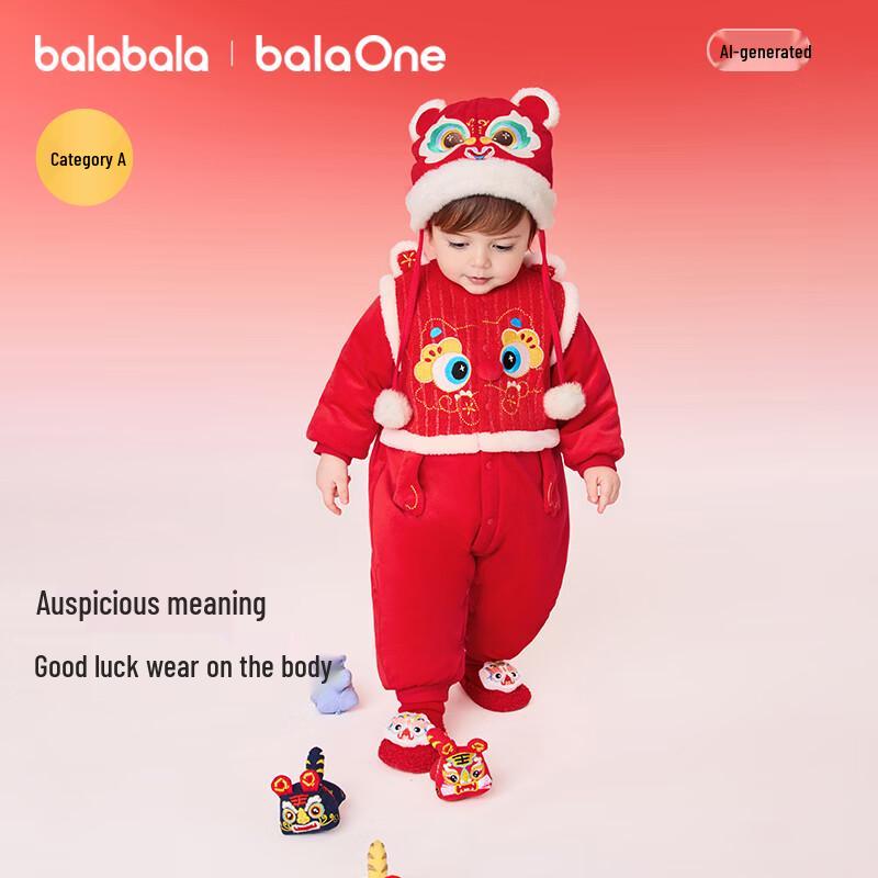 Balabala Newborn Padded Red New Year Romper