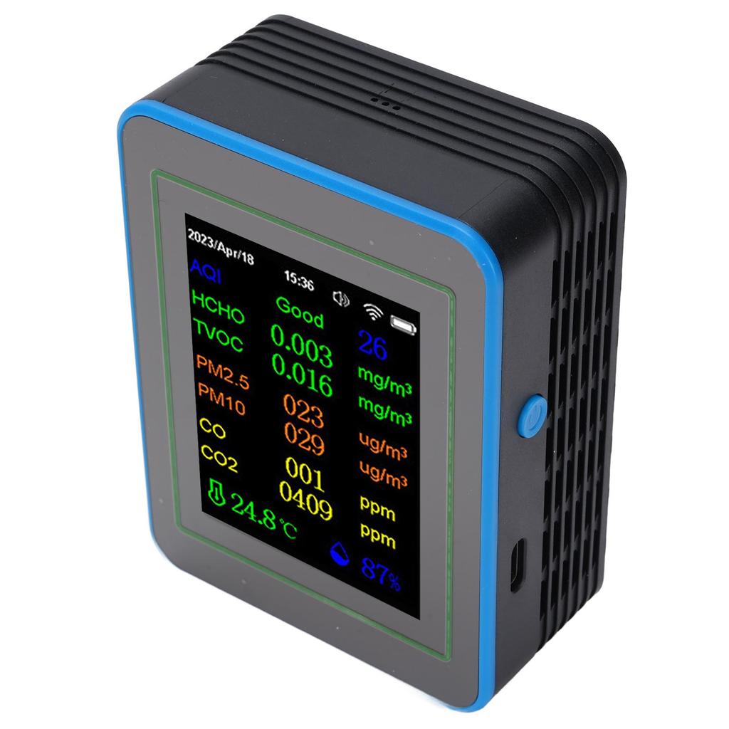 Quality Meter 12 In 1 WiFi CO2 TVOC HCHO Temp Humid Smart Detect Indoor Battery Powered with Time Display