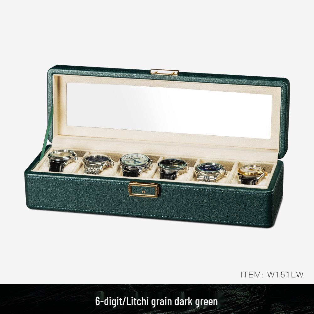 Lychee Grain PU Leather Watch & Eyeglass Storage Box with Multiple Slots