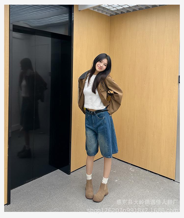 Women's Retro Suede Height-Boosting Chelsea Ankle Boots - 6cm Thick Sole, Round Toe