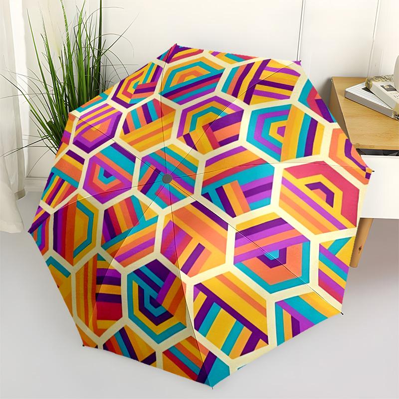 

1pc Hexagon Pattern Open/Close Folding Umbrella, All- Portable Umbrella for & Men, Stylish Accessory (Holiday Gift) 8-Rib yy251213153