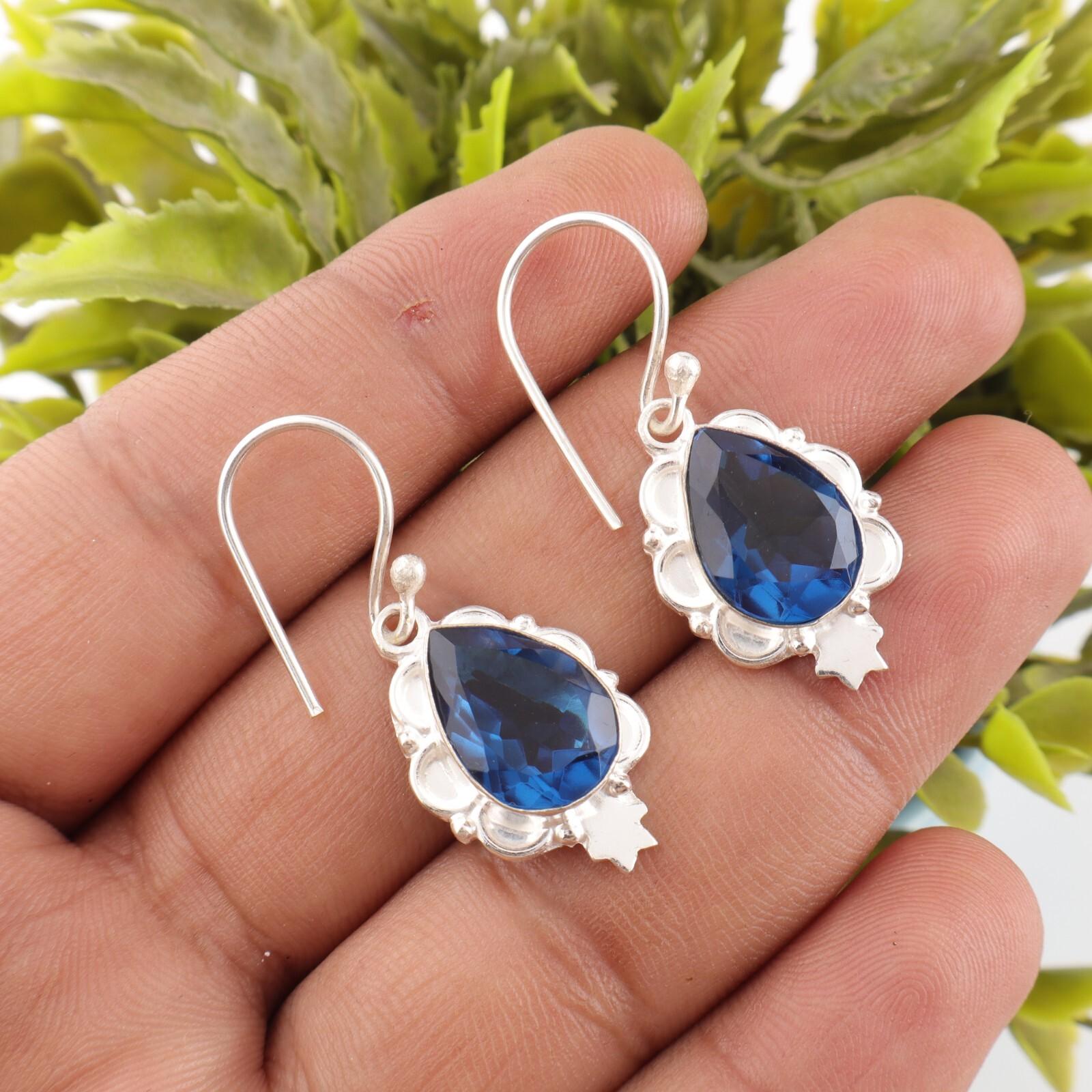 

Лондонский голубой топаз Драгоценный камень Серьги из серебра 925 пробы Ювелирное украшение Подарок для нее EE-163-10