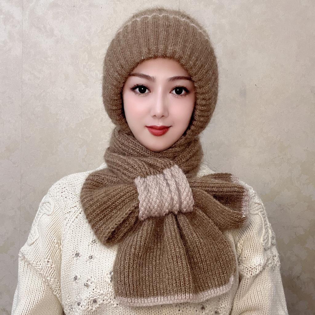 Winter Knitted Hat Kangkang Thickened One Piece Women's Warm Squirrel Fleece Lined Wool Hat Windproof Snow Hat