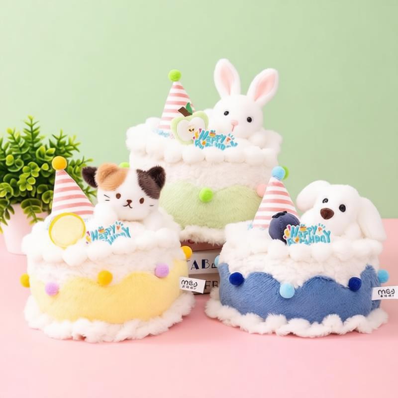 Schönes Früchtekuchen-Stofftier Niedliches Tier-Themen-Geburtstagskuchen-Puppe Süße Leckerei Plüschtier Bequemes Dessert-förmiges Kissen