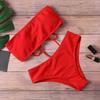 2Pcs/Set Women Bikini Set Bandeau Strapless Swimming Bra High Waist Swimming Briefs Set Beach Pool Bathing Suit