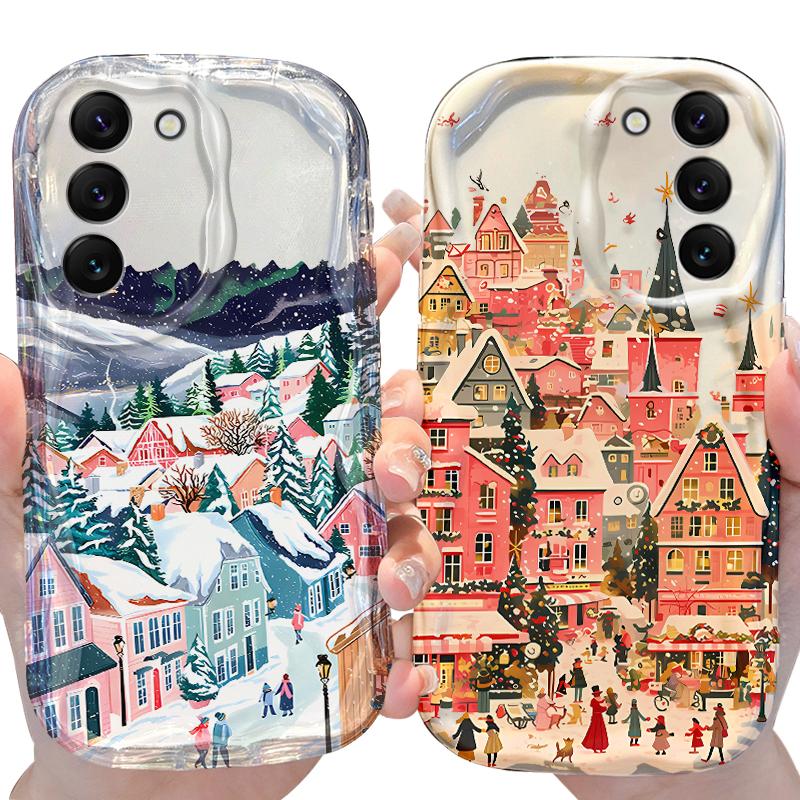 Red Christmas Bus Wave Case for Samsung Galaxy S25 S24 S23 S22 S21 Ultra Plus S20 FE A73 A72 A71 A56 A55 A54 5G A51 4G Cover