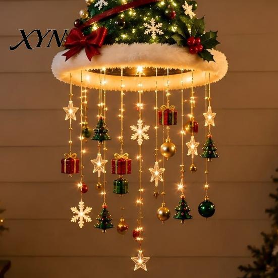 Vorgeleuchteter festlicher Anhänger Weihnachtsbaum-Hängeornament mit LED-Lichtern, Beleuchteter Stern-Topper, Leuchtende Veranda-Eingang-Ornamente Weihnachten für Innen