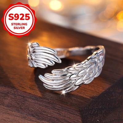 S925 Gümüş Melek Kanadı Sarmal Yüzükler Kadınlar Erkekler İçin Basit Açılabilir Ayarlanabilir Yüzük Kişiselleştirilmiş Takı Parti Hediyesi Aksesuarlar