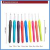 11PCS 1.1mm Aluminum Crochet Hooks Set, DIY Knitting Needles with Soft Rubber Grip Cushioned Handles, Colorful Ergonomic Croc