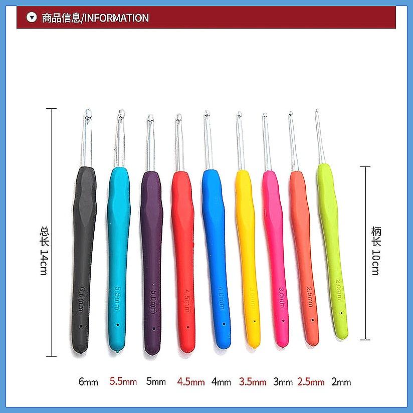 11PCS 1.1mm Aluminum Crochet Hooks Set, DIY Knitting Needles with Soft Rubber Grip Cushioned Handles, Colorful Ergonomic Croc